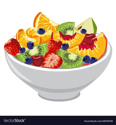 Fruit Bowl Drawing, Salad Drawing, Berries Salad, Roast Beef And Potatoes, Roasted Chicken Wings, Different Kinds Of Fruits, Cocktails Vector, Egg Vector, Fruit Cartoon