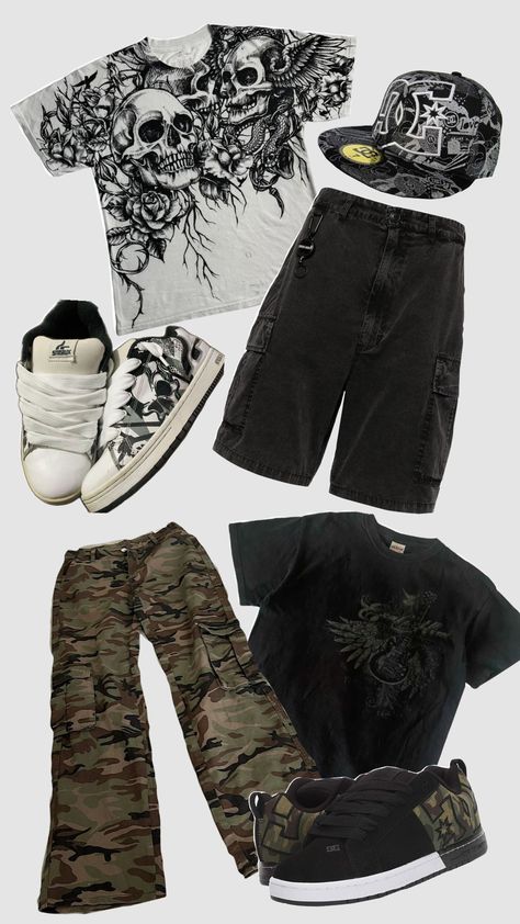 #grunge #grungeaesthetic #grungeoutfits #early2000s #affliction #dcshoes #dcbrand #outfits #outfitinspo #white #camo #skulls Affliction Outfits, Affliction Style, White Camo, Emo Fashion, Fashion Icon, Grunge Outfits, Style Icons, Fashion Inspo Outfits, I Shop