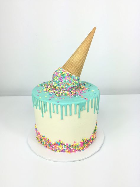 Teal Dripping Ice Cream Cone Cake Dripping Ice Cream, Cone Cakes, Teal Cake, Cone Cake, Ice Cream Cone Cake, Ice Cream Birthday Cake, Ice Cream Cupcakes, Ice Cream Birthday Party, Ice Cream Theme