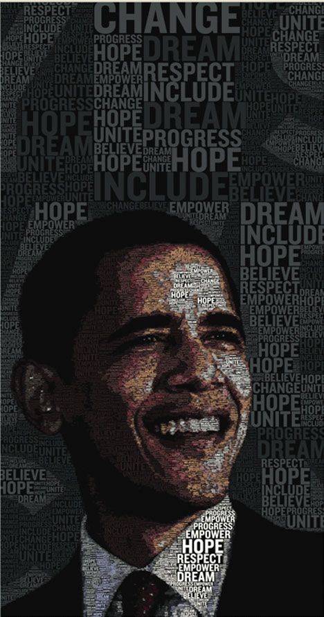 Obama Art, Obama Poster, Typographic Portrait, Obama Campaign, Barack Obama Family, Creative Typography Design, Typography Artwork, Obama Family, Creative Typography