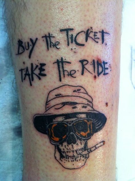 Fear and loathing tattoo Ralph Steadman Tattoo, Hunter Thompson Tattoo, Buy The Ticket Take The Ride Tattoo, Hunter S Thompson Tattoo, Vegas Vibes, Hunter Thompson, Learn To Tattoo, Gamer Tattoos, Nerd Tattoo