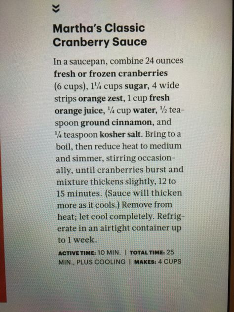 Martha Stewart classic cranberry sauce. Living, November 2018 Martha Stewart Cranberry Orange Sauce, Cranberry Sauce Martha Stewart, Martha Stewart Cranberry Sauce, Cranberries Sauce, Martha Stewart Thanksgiving, Cooking Staples, Cooking Cranberries, Fresh Cranberry Recipes, Cranberry Sauce Thanksgiving