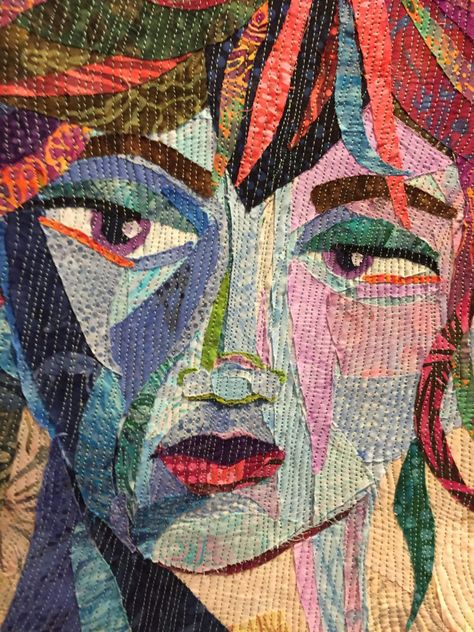 Face Quilts, Melissa Averinos, Face Collage, Portrait Embroidery, Face Artwork, Embroidered Portrait, Collage Portrait, Textile Art Embroidery, Collage Art Projects