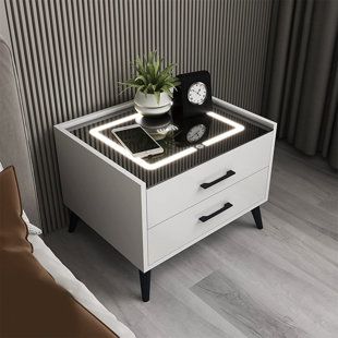 Old House Design, White End Tables, Small Nightstand, Wireless Charging Station, Side Tables Bedroom, Accent Side Table, White Nightstand, Bedroom Black, 2 Drawer Nightstand