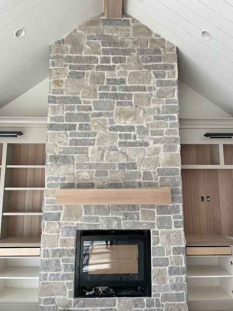 Grey Stone Fireplace, Face Stone, Stone Veneer Fireplace, Stone Fireplace Makeover, Real Stone Veneer, Stone Fireplace Mantel, Stone Fireplace Surround, Natural Stone Fireplaces, Natural Stone Veneer