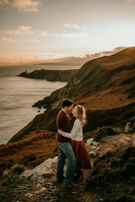 Howth Cliffs engagement Session Ireland elopement photographer. Irish elopements. Irish couples shoots. Ireland engagement shoots. #ireland #northernireland #engagement #adventure #adventuresession Irish Aesthetic, Ireland Elopement, Ireland Honeymoon, Save The Date Pictures, Ireland Aesthetic, Ireland Photography, Irish Countryside, Uk Photos, Wedding Engagement Photos