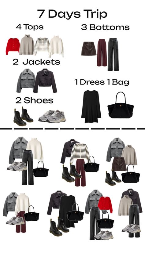 4 Tops, 3 Bottoms Rule Rule Of 7 Outfits, Day Trip Outfit, Clothing Pattern Design, Capsule Wardrobe Essentials, Trip Outfits, Fashion Vocabulary, Woman's Fashion, Cool Fits, Dream Clothes