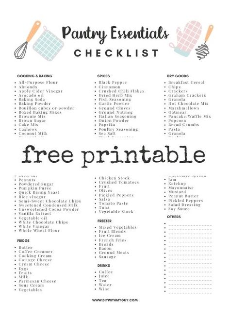 The Ultimate Pantry Staples List (FREE Printable) - DIY With My Guy Staple Food Items, Pantry Staples List Kitchen Essentials, List Of Pantry Items, Food Storage List Free Printable, Grocery Necessity List, Pantry List For New House, Stocked Pantry List, Stocking Pantry List, Pantry Essentials List Staples