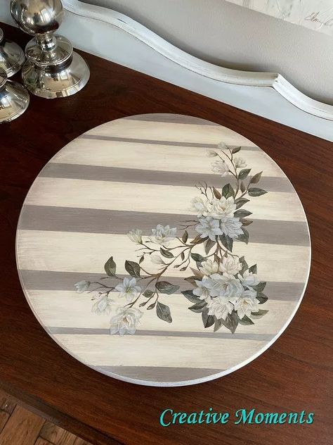 You Spin Me Round Magnolias | Hometalk Painted Lazy Susan, Door Rounds, Tray Makeover, Warm Whites, Furniture Upcycling, Painted Wooden Boxes, Decoupage Ideas, Door Signs Diy, Painted Chairs