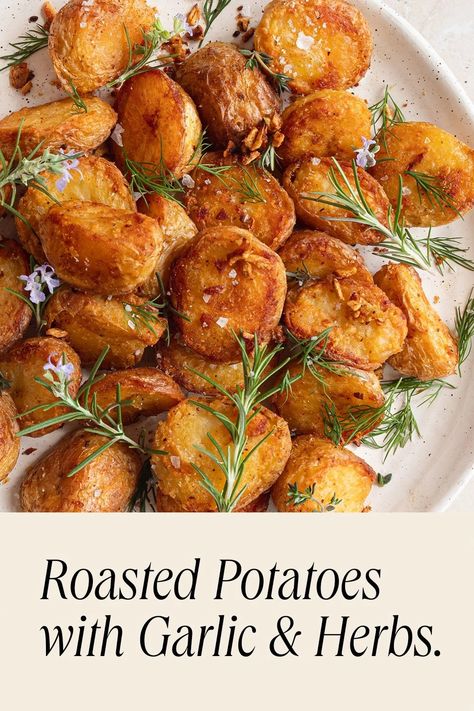 Roasted Potatoes with Garlic and Herbs | This Little Plate. Herb Roasted Fingerling Potatoes, Rosemary Potatoes Roasted, Garlic Rosemary Potatoes, Roasted Small Potatoes, Garlic Herb Potatoes, Rosemary Garlic Potatoes, Roasted Garlic Potatoes, Roasted Potatoes And Onions, Herb Potatoes