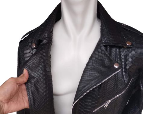 Excited to share the latest addition to my #etsy shop: Black Snakeskin Moto Biker Jackets - Genuine Python Skin Leather https://etsy.me/3F0cOxN #black #streetwear #zipper #no #motorcycle #allseasons #snakeskinjacket #motorcyclejacket #leatherjacket Biker Style Men, Python Jacket, Vintage Biker Style, Snakeskin Jacket, Black Python, Womens Sling Bag, Best Leather Jackets, Moto Biker Jacket, Motorcycle Jacket Mens