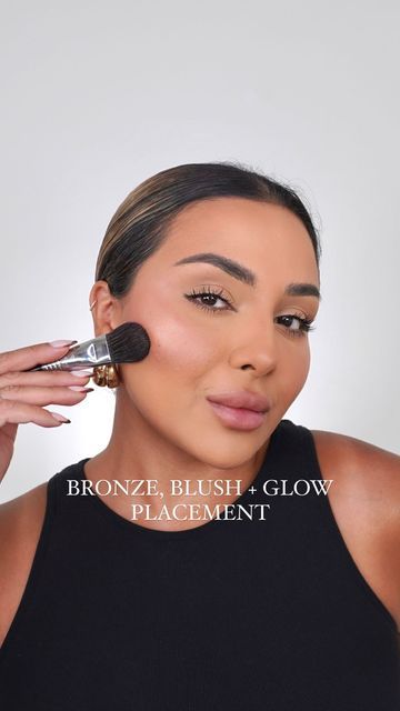 NINA UBHI Dubai Makeup Artist on Instagram: "Here’s an easy way to apply cream bronzer, blush and highlight⚡️ there are so many other ways and different placement for these but I wanted to show an easy option for those of you who may find it confusing. Hope it helps! @sigmabeauty F85 brush @narsissist cream bronzer ‘Casino’ @narsissist air matte blush ‘freedom’ @rarebeauty liquid luminizer ‘mesmerize’ • #makeuptutorial #howtobeauty #makeuptips #beautytips #makeuptransformation #howto #bronzer #b How To Apply Blush And Bronzer, Bronzer And Blush Placement, Bronzer Placement, Nina Ubhi, Dubai Makeup, Liquid Luminizer, Make Ip, How To Apply Bronzer, Cream Bronzer