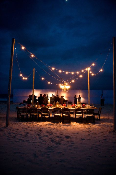 mingle a little while. . . . .Photography by styleartlife.com, Event   Floral Design by littleislanddesign.com Beach Dinner Parties, Bahamas Wedding, Beach Lighting, Beach Party Outfits, Beach Dinner, Outdoor Dinner Parties, Beach Party Decorations, Beach At Night, Outdoor Dinner