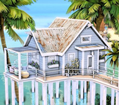 Sulani Homes Sims 4, Beach House Floor Plan, Sims 4 Beach House, Sims 4 Cottage, Beach House Floor Plans, Vacation House Plans, Small Beach Houses, Sims House Ideas, Beach House Furniture