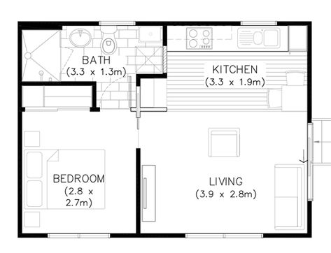 Bedsit Ideas Layout Floor Plans, 1 Bed Flat Floor Plan, Small Flat Floor Plan, Bachelor Pad Floor Plan Layout, Granny Flat Kitchen Ideas, Bachelor Flat Layout Floor Plans, Small Granny Flat Ideas Floor Plans, 30sqm Floor Plan, Bachelor Pad Floor Plan