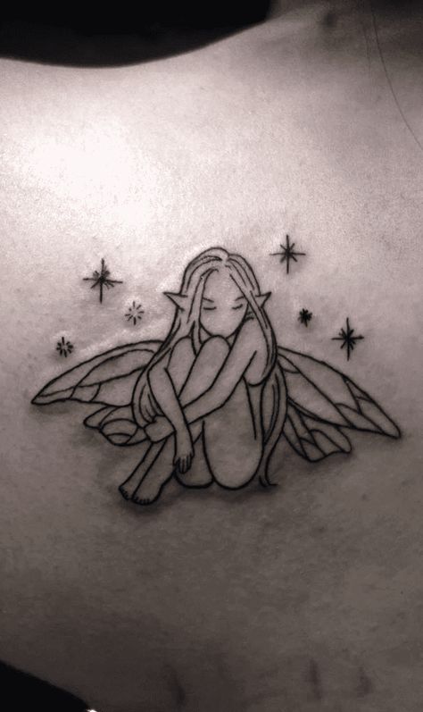 Tattoo Ideas Fairy, Fairy Tattoo Designs Unique, Faerie Tattoo, Gothic Fairy Tattoo, Small Fairy Tattoos, Elf Tattoo, Tattoos Abstract, Pixie Tattoo, Fairy Tattoos