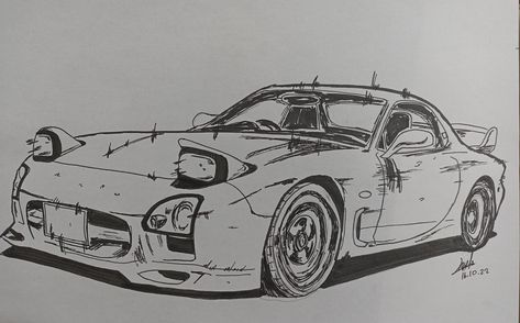 Mazda Rx7 Sketch, Initial D Sketch, Rx7 Sketch, Rx7 Tattoo, Initial D Drawing, Mazda Drawing, Mazda Rx7 Drawing, Miata Sketch, Rx7 Drawing