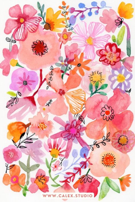 Flowers Background Painting, Flower Painting Colorful, Abstract Flower Watercolor Paintings, Colourful Flower Painting, Pink Watercolor Art, Abstract Flower Print, Bright Watercolor Paintings, Abstract Flower Illustration, Watercolor Abstract Flowers