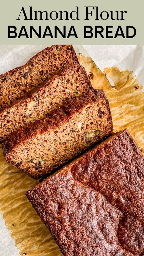 Almond Flower Banana Bread, Banana Recipes No Sugar, Almond Flour Banana Bread Recipe, Banana Bread Almond Flour, Almond Flour Banana Bread, Healthy Baking Substitutes, Almond Flour Banana, Naturally Sweetened Desserts, Sugar Free Banana Bread