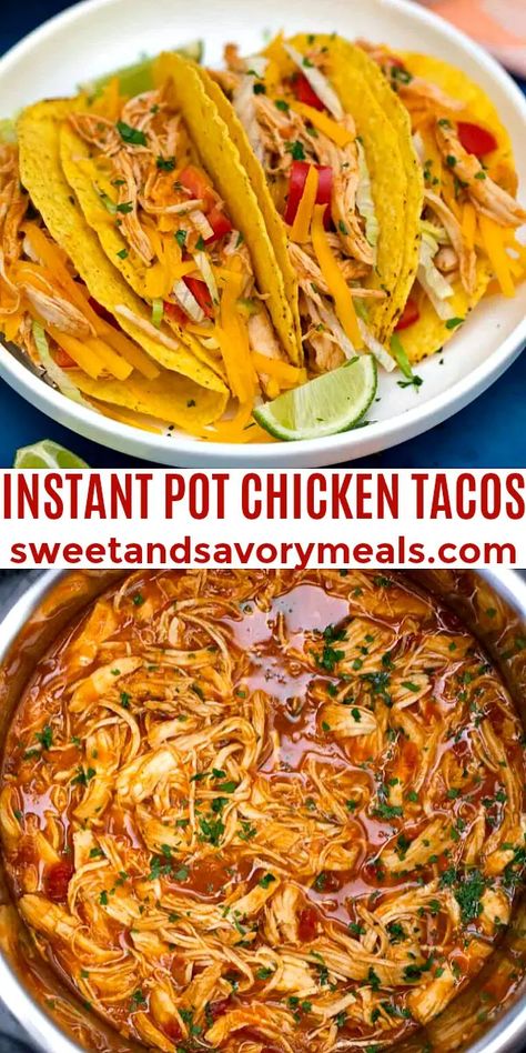 Instant Pot Chicken Tacos [Video] - Sweet and Savory Meals Instant Pot Salsa Chicken, Instant Pot Chicken Tacos, Instant Pot Salsa, Chicken Lickin, Chicken Tacos Easy, Friends Recipes, Chicken Taco Recipes, Savory Meals, Pressure Cooker Chicken