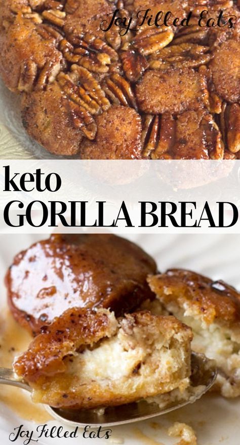 Gorilla Bread - Low Carb, Keto, Gluten-Free, Grain-Free, Sugar-Free, THM S. Gorilla Bread is classic monkey bread with an amazing twist. Every ball of sweet, cinnamon dough is filled with cream cheese. This is the ultimate brunch indulgence!Move over Paula Deen. This keto cream cheese filled cinnamon Gorilla Bread is healthy and just as delicious as yours! #lowcarb #keto #grainfree #glutenfree #sugarfree #thm #trimhealthymama Gorilla Bread, Cinnamon Dough, Desserts Keto, Keto Cream, Joy Filled Eats, Sweet Dough, Low Carb Sweets, Oreo Dessert, Gluten Free Sugar Free