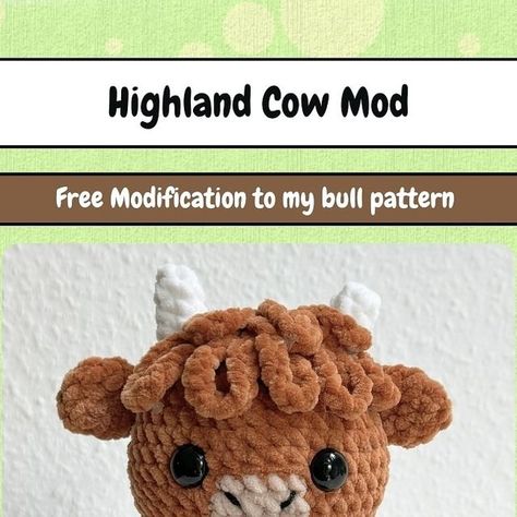 Highland Cow Amigurumi Free Pattern, Crochet Highland Cow Free Pattern, Highland Cow Crochet Pattern, Crochet Cows, Crochet Highland Cow, Highland Cow Crochet, Highlander Cow, Cow Crochet, Amigurumi Cow