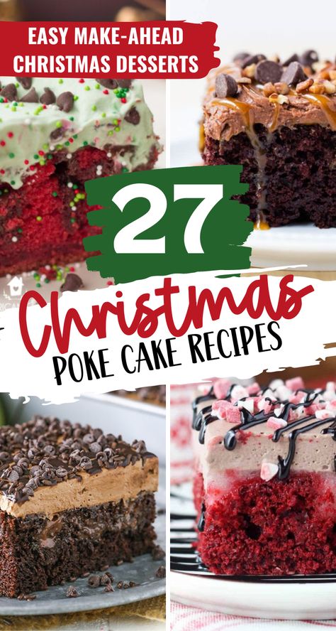 Poke cakes are the way to go when you have a Christmas party to attend. These Easy Christmas Poke Cake Recipes are just the thing to make when going to a holiday party. Mostly made with boxed cake mix and a few simple ingredients it’s sure to be a crowd favorite. Candy Cane Poke Cake, Easy Christmas Dump Cake, Holiday Dump Cake Recipes, Fruit Poke Cake, Cranberry Poke Cake Recipes, Christmas Sheet Cake Recipes, Deserts For Christmas Party Easy Recipes, Christmas Lush Dessert, Christmas Poke Cakes