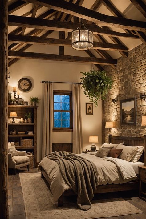 20 Guest Bedroom Design Ideas To Impress Your Visitors – ToolzView Rustic Romantic Bedroom Ideas, Poster Bed Aesthetic, Farmhouse Interior Bedroom, Bedroom With Dark Wood Floors, Bedroom Ideas Cottage, Tiny Guest Bedroom Ideas, Country Guest Bedroom, Rustic Guest Room, Cozy Country Bedroom