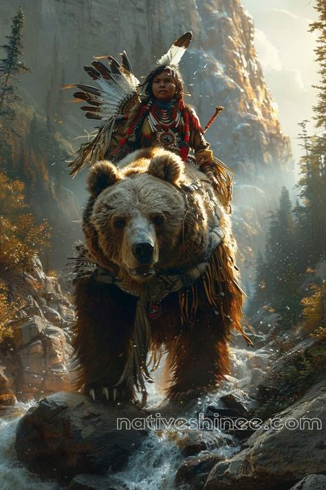 Native American Bear Art, Native American Concept Art, Fantasy Native American, Native American Scenery, Native American Beliefs, Indian And Wolf Pictures, Navajo Art, Native American Tattoo, Native American Decor