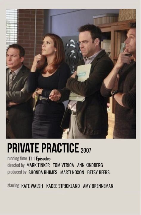 minimal polaroid series poster for private practice Private Practice Aesthetic, Movie Receipts, Private Practice Tv Show, Grays Anatomy Tv, Series Poster, Film Posters Minimalist, Kate Walsh, Afrikaanse Mode, Polaroid Poster