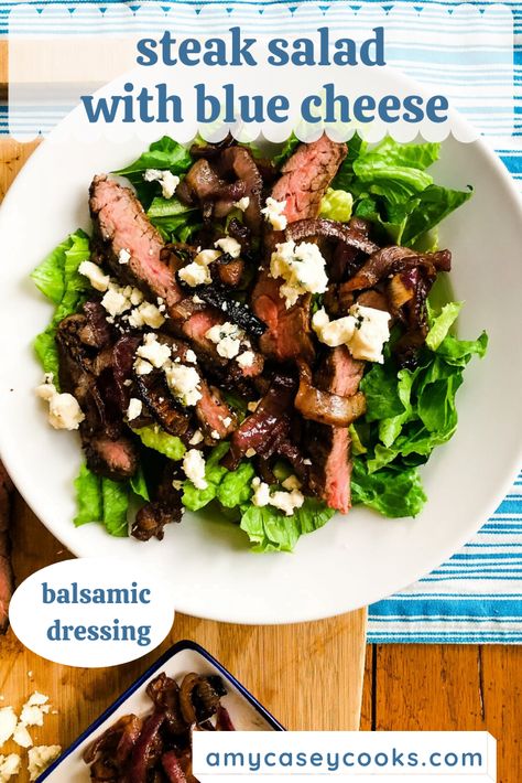 Steak Salad Blue Cheese, Cheese Salad Recipes, Salad With Blue Cheese, Steak Salad Recipe, Steak With Blue Cheese, Balsamic Steak, Grilled Steak Salad, Blue Cheese Recipes, Homemade Balsamic Vinaigrette