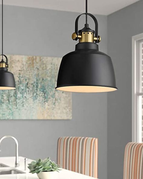 Amazon.com: Autelo Farmhouse Pendant Light, 1-Light Indoor Hanging Light Fixture for Kitchen Island Dining Room H3700-1 BK: Home Improvement Island Farmhouse, Industrial Pendant Lamps, Black Kitchen Island, Plug In Pendant Light, Kitchen Island Pendant, Island Dining, Black Lampshade, Pool Table Lighting, Large Pendant Lighting