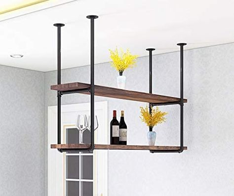 Black Pipe Shelf, Industrial Pipe Shelf, Suspended Shelves, Iron Pipe Shelves, Ceiling Storage Rack, Diy Shelf Brackets, Folding Shelf Bracket, Pipe Shelf Brackets, Black Shelf Brackets