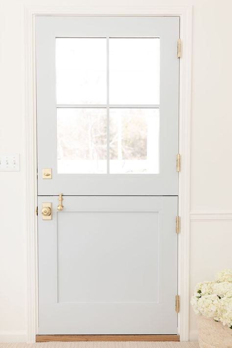 Adding a Dutch Door to your home's entry will bring instant personality, historic charm, and can even help create better airflow. What's not to love about a cute, classic Dutch Door? Dutch Door For Office, Mudroom With Dutch Door, Half And Half Door, Dutch Door With Window, Dutch Door Hardware Ideas, Internal Dutch Door, Dutch Door Mudroom, Wooden Dutch Door, Pocket Dutch Door