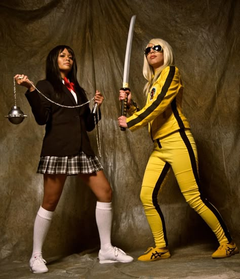 Kill Bill: Vol. 1 Cosplay – Vix Venture Design Kill Bill Outfit, Kill Bill Costume, Sister Halloween Costumes, Halloween Duos, Classy Halloween Costumes, Duo Costumes, Duo Halloween Costumes, Black Halloween Dress, Holloween Costume