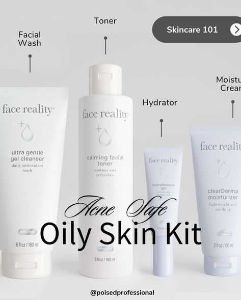 Let’s talk about these Face Reality Kits for Oily Skin! I have oily skin and yes we need to moisturize. 👀 We need to protect our skin barrier as well. This kit does not include active products (serums and acne med). You can purchase this kit on my website my clicking the link in my bio. If you are looking for active ingredients check out the information about the Virtual Acne & Wellness Program. —————————————— 1️⃣ Join the Virtual Acne & Wellness Program 2️⃣ Shop Skincare Product 3️⃣ Sho... Face Reality Skincare, Face Reality, Professional Skincare, Skincare 101, Facial Gel, Skin Care Toner Products, Professional Skin Care Products, Skincare Product, Wellness Programs