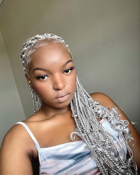 Silver Hair Braids Black Women, Silver Box Braids Black Women, Silver Braids Black Women, Silver Braids For Black Women, Grey Hair Braids Black Women, Gray Braids For Black Women Silver Hair, Grey Braids For Black Women, Silver Box Braids, Gray Braids