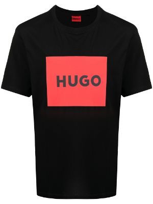 Boss Logo, Casual T Shirts, Hugo Boss, Logo Print, Black Cotton, Print T Shirt, Shirt Designs, Cotton Blend, Short Sleeves