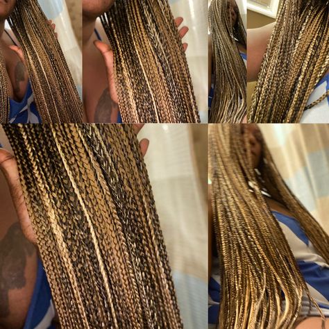 Knotless Braids Color 27 And 4, Honey Blonde Box Braids Black Women, Braid Color Combinations For Black Women, Shades Of Blonde Braids, 30 And 27 Knotless Braids, Highlight Box Braids, 27 30 613 Knotless Braids, Brown And Blonde Knotless, Blonde And Brown Knotless Braids