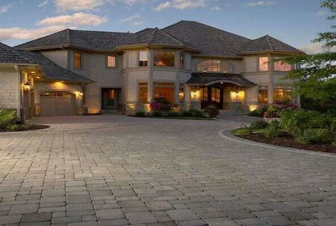 Driveways & Walkways - Western Landscape & Pavers Big Driveway, House Driveway, Driveway Concrete, Landscape Pavers, Mansion Exterior, Modern Contemporary Homes, Paver Driveway, Western Landscape, Rich Home