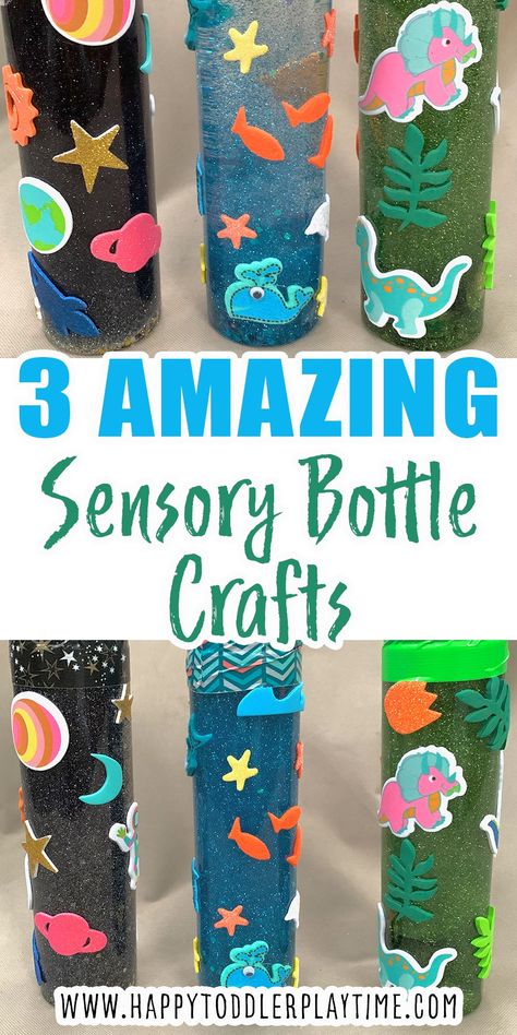 Bottle Crafts For Kids, Calm Sensory Bottles, Crafts With Cardboard, Glitter Sensory Bottles, Toddler Yoga, Toddler Science Experiments, Easy Kid Activities, Space World, Sensory Bottle