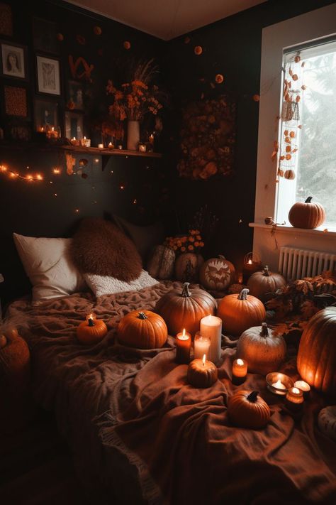 Cozy Halloween Aesthetic, Cosy Bedroom Decor, Witchy Bedroom, Cozy Boho Bedroom, Fall Decor Bedroom, Cosy Aesthetic, Camper Interior Design, Spooky Aesthetic, Cozy Halloween