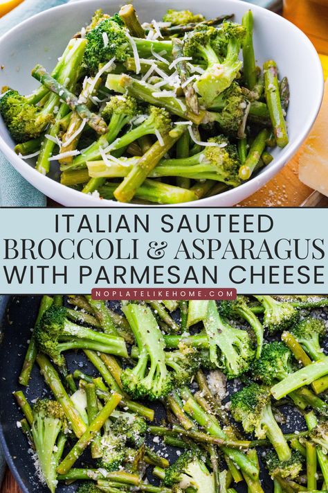 This Italian sauteed broccoli and asparagus with grated parmesan cheese is a delicious and nutritious healthy vegetable side dish and easy recipe to make for busy weeknights. It cooks in minutes with olive oil, garlic, lemon juice and Italian seasoning. It's a gluten-free and vegetarian side dish. Click on the link to get this tasty recipe! Asparagus With Parmesan Cheese, Best Christmas Dinner Recipes, Sauteed Broccoli, Vegetarian Side Dish, Vegetable Side Dishes Healthy, Broccoli Sauteed, Savory Dinner, Vegetarian Side Dishes, Baked Cauliflower