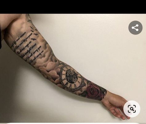 Christian Sleeve Tattoo Men Drawing, Writing On Bicep Tattoo, Bible Verse Tattoos For Men Inner Bicep, Inner Bicep Sleeve Tattoo, Bicep Writing Tattoo, Christian Bicep Tattoo Men, Christian Tattoo Sleeve Ideas For Men, Family Tattoos For Men Arm, Clouds Tattoo For Men