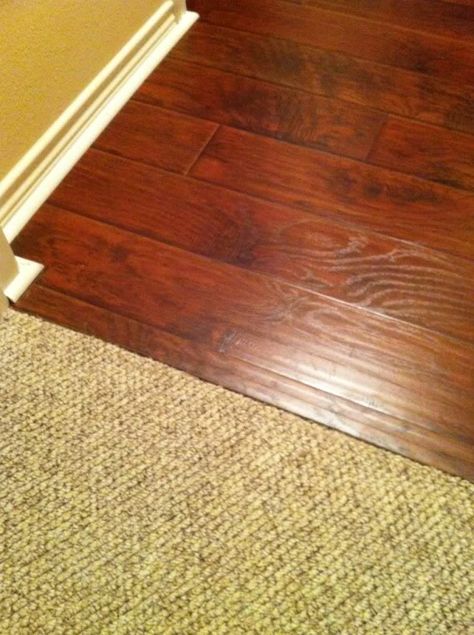 Laminate to carpet transition options - DoItYourself.com Community Forums Tile Floor Transition, Hardwood In Kitchen, Basement Game Room Ideas, Wood Look Tile Floor, Floor Transition, Transition Flooring, Round Living Room, Carpets For Kids, Urban Decor