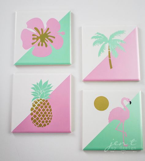 Canvas Tile Painting Ideas, Tile Painting Ideas Art, Tile Painting Art, Good Painting Ideas, Painting On Tiles, Cool Art Paintings, Coaster Painting Ideas, How To Start Painting, Diy Coasters Tile