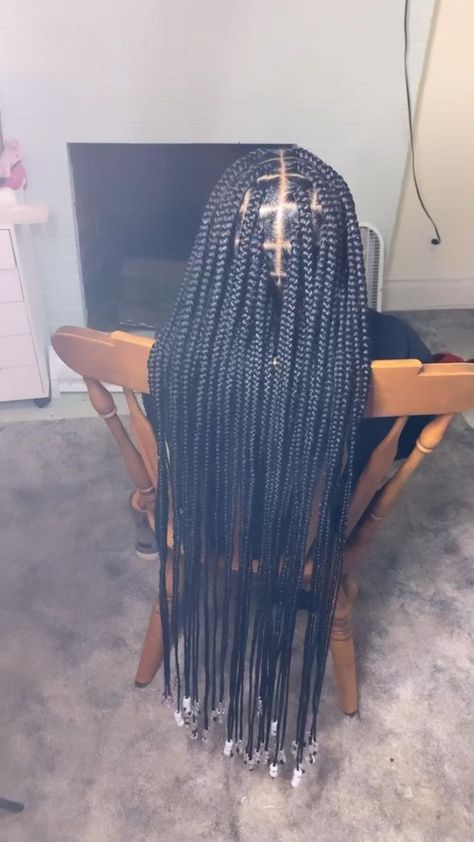 Jump Box Braids, Small Long Knotless Braids With Beads, Waist Length Knotless Braids With Beads, Long Medium Knotless Braids With Color, Knotless Braids With Beads, Big Box Braids, Big Box Braids Hairstyles, Box Braids Hairstyles For Black Women, Braids Hairstyles Pictures