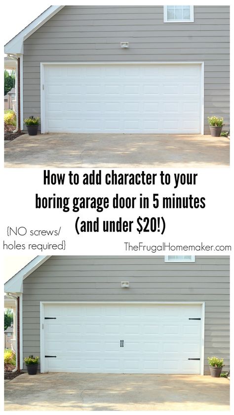 How to add character to your garage door in 5 minutes and for less than $20 Faux Garage Door Windows, Easy Home Diy Upgrades, Faux Wood Garage Door, Garage Windows, Garage Door Windows, Garage Floor Paint, Garage Door Types, Wood Garage Doors, Garage Door Makeover