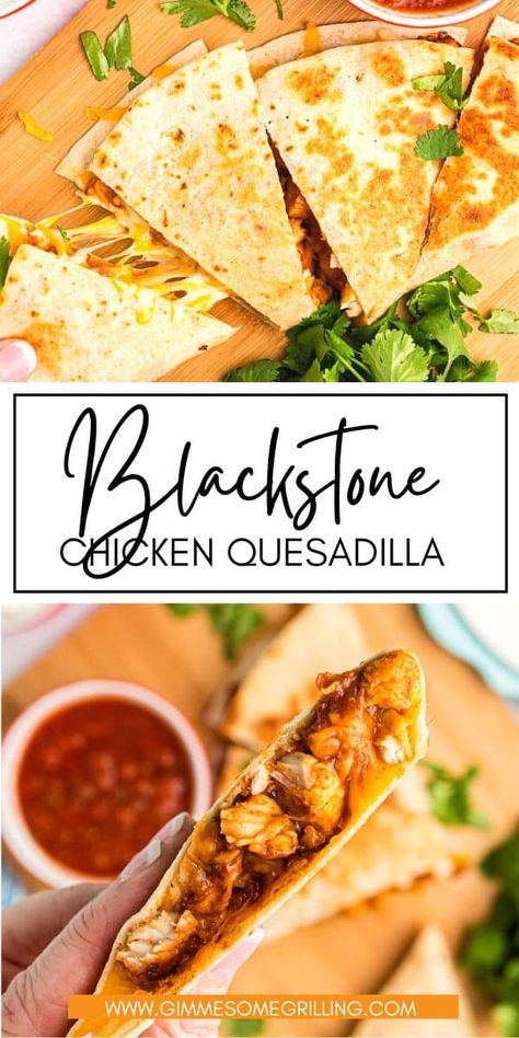 Check out this awesome Blackstone Chicken Quesadilla! You get this amazing crispy yet soft shell from cooking it on your flattop grill. It's stuffed with gooey Mexican cheese, juicy seasoned chicken breast, and salsa. Super easy to make, it's the perfect go-to for a quick lunch or dinner! Chicken Quesadilla Seasoning, Blackstone Chicken, Mexican Grilled Chicken, Seasoned Chicken Breast, Smoked Chicken Recipes, Grilled Chicken Strips, Chicken Quesadilla Recipe, Seasoned Chicken, Summer Recipes Dinner