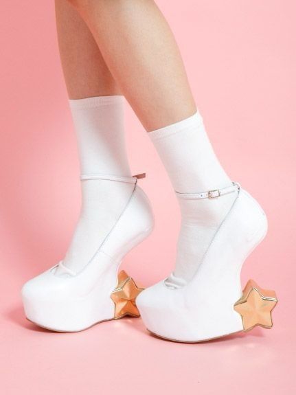 Anting Manik, Dr Shoes, Kawaii Shoes, Boots Platform, Platform Wedge Heels, Round Toe Shoes, Aesthetic Shoes, White Star, Kawaii Clothes